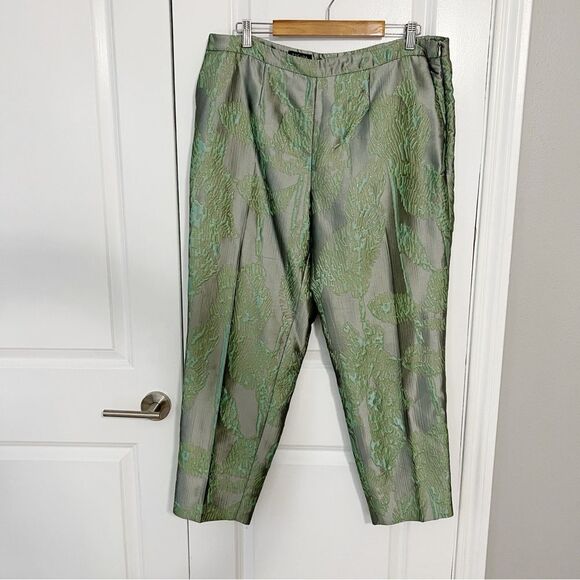 Escada Pant Suit Blazer Jacket Green Silver Metallic Floral Size 44 XL - Picture 8 of 14